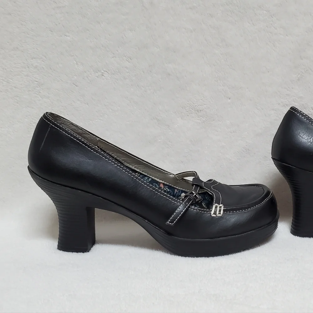 VINTAGE 90s Maurices Black Vegan Leather Platform Chunky Heel Maryjane Shoes 10